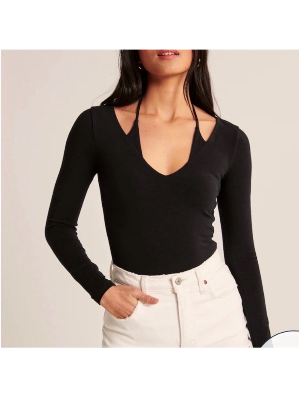 Abercrombie & Fitch Black Multiway Cotton V-Neck Long-sleeve Top Size Small